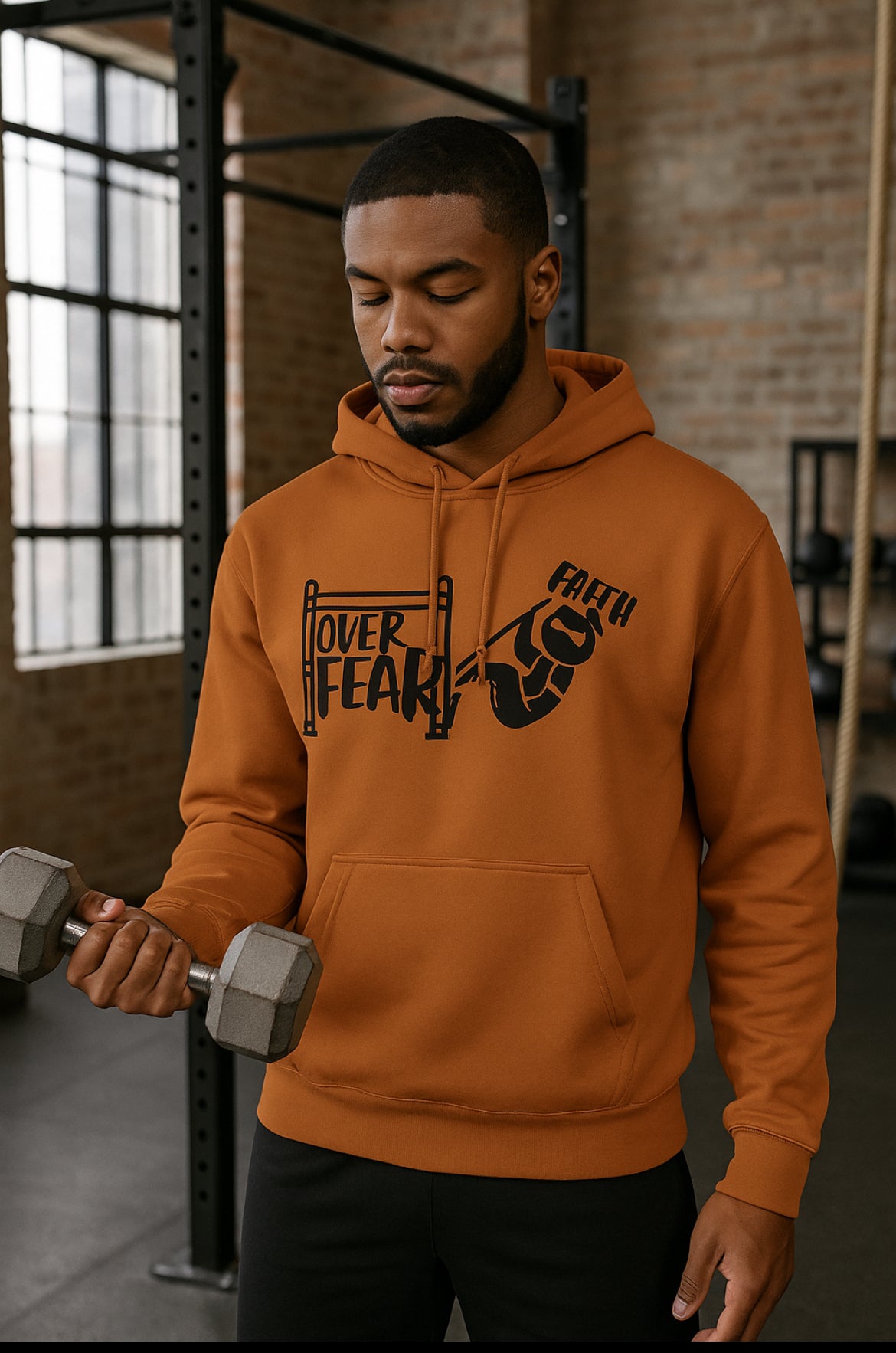 The hoodie represents courage through faith. Its MOTIVATION YOU CAN WEAR