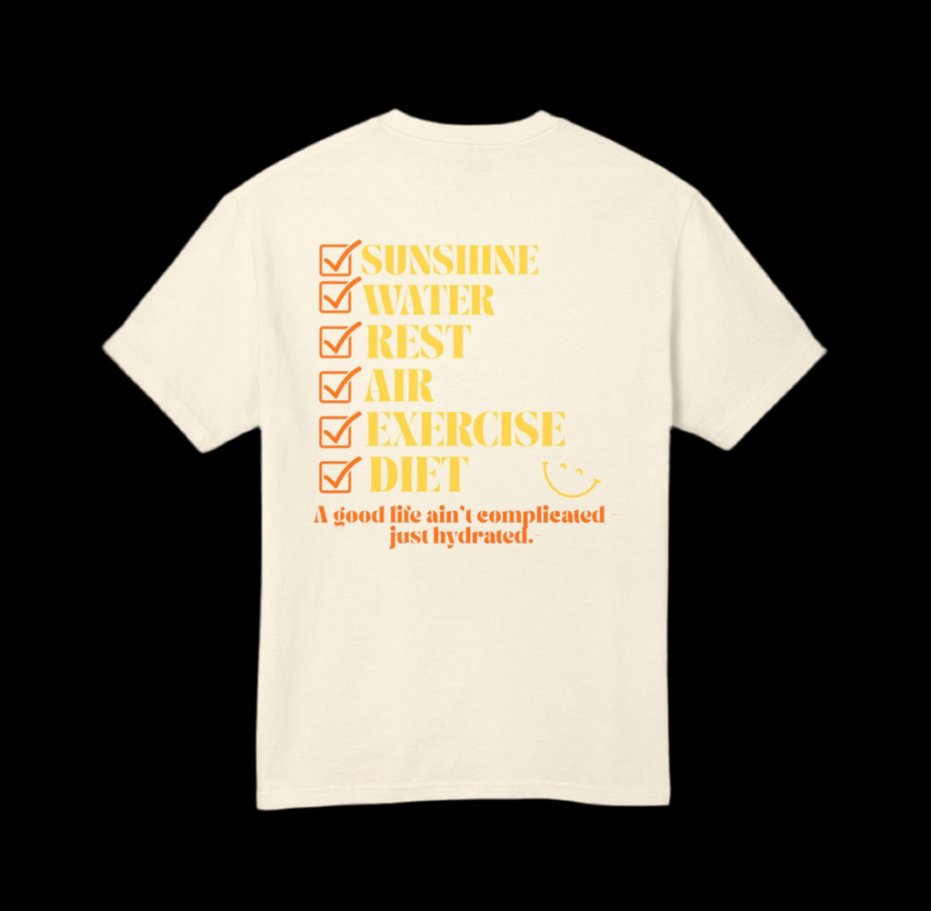 Simple Habits, Strong Life Tee with 6 Essential element listed