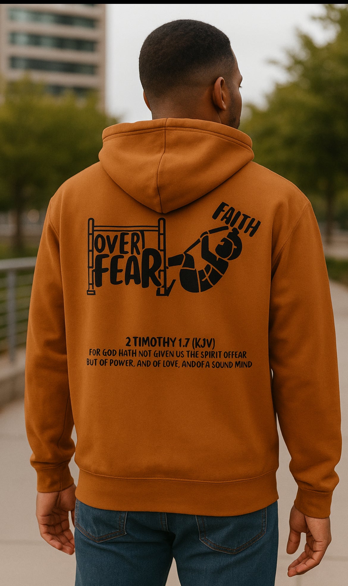 The hoodie represents courage through faith. Its MOTIVATION YOU CAN WEAR